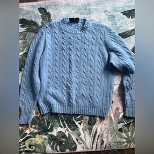Post Horn 100% Shetland Wool Made In Hong Kong Vintage Blue Sweater Size Medium